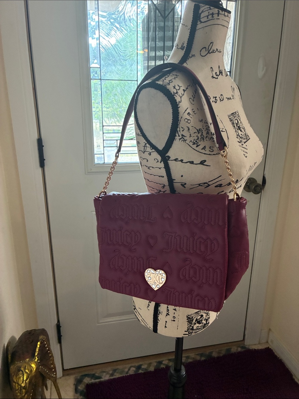 NWOT Tags- Juicy Couture Burgundy Quilted Shoulder Bag with Heart Clasp
